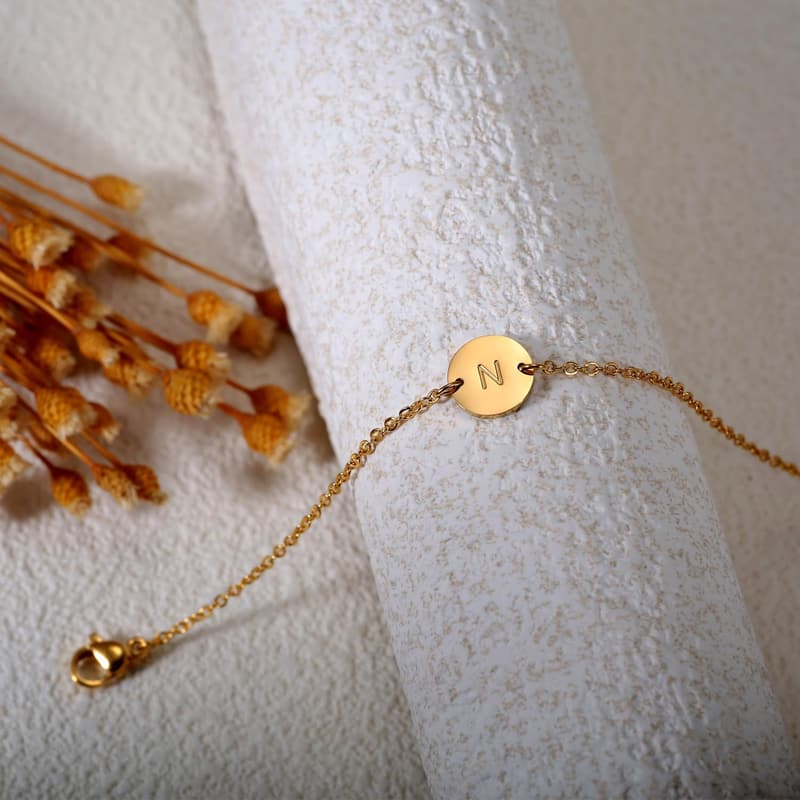 Personalized 18K Gold Plated Initial Charm Bracelet for Women