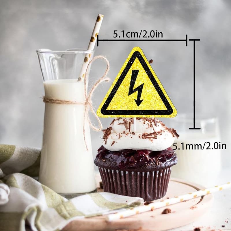 Electrician Lineman Theme Gold Glitter Cupcake Toppers - 18 pcs