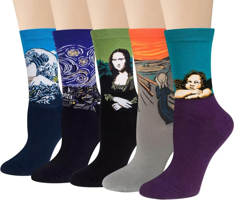 Famous Art Patterned Cotton Socks for Women - 5 Pairs