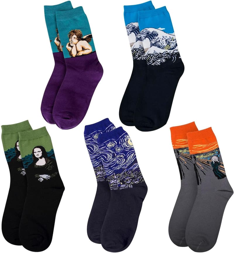 Famous Art Patterned Cotton Socks for Women - 5 Pairs