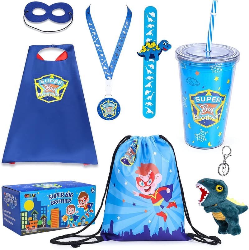 Big Brother Superhero Gift Set with Cape, Bracelets, and Tumbler