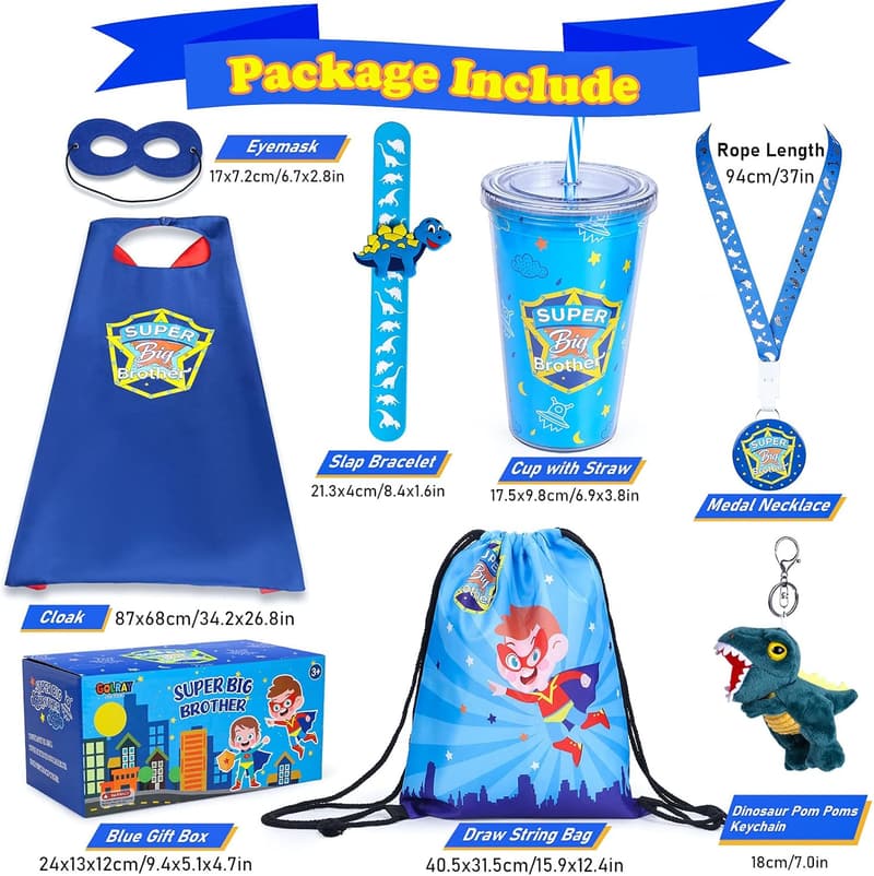 Big Brother Superhero Gift Set with Cape, Bracelets, and Tumbler