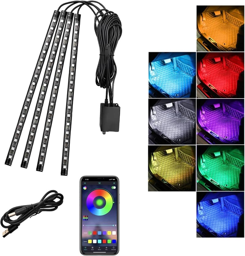 RGB Car LED Interior Lighting Kit with Sound Activation & APP Control