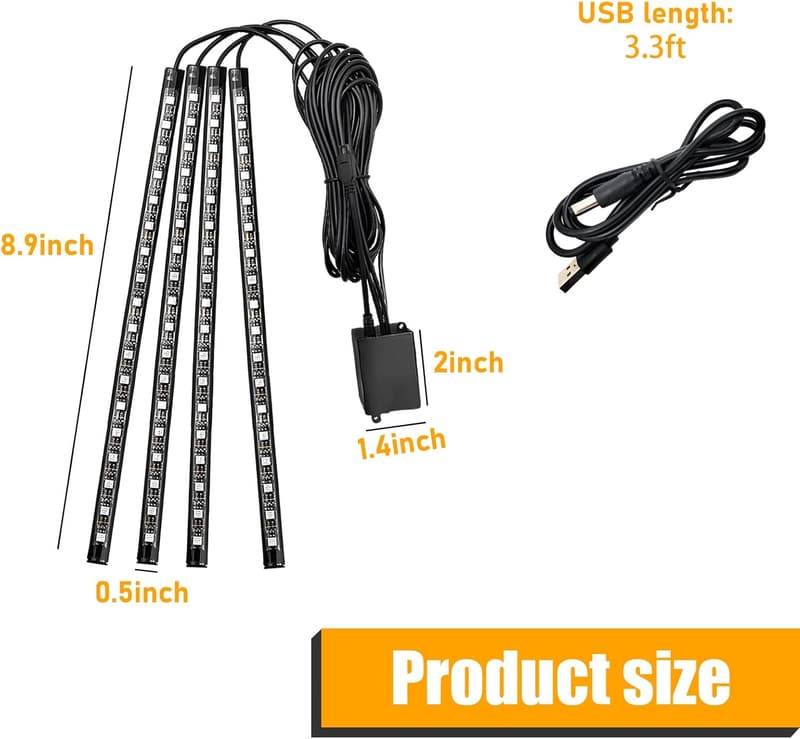 RGB Car LED Interior Lighting Kit with Sound Activation & APP Control