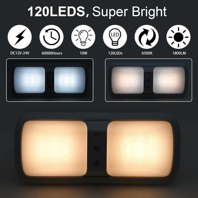 Dimmable 12V LED Interior Lights for RVs & Trailers - 5 Pack