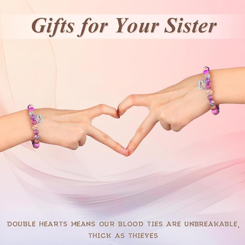 Happy Birthday Sister Handmade Double Heart Pendant Bracelet