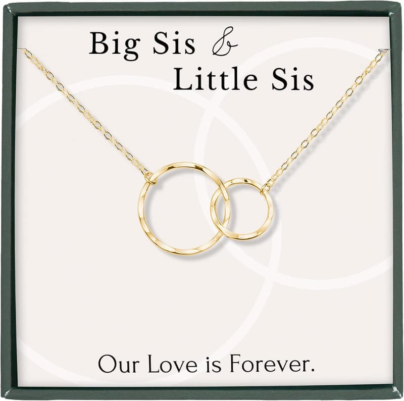 Sister Necklace with Interlocking Rings in 14k Gold Plated Silver