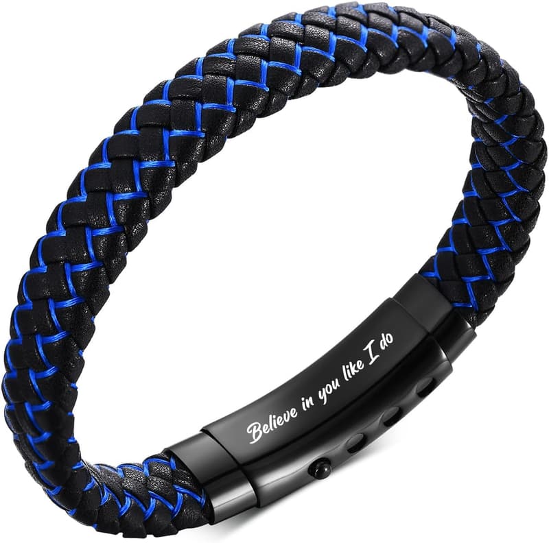 Inspirational Braided Leather Cuff Bracelet for Men