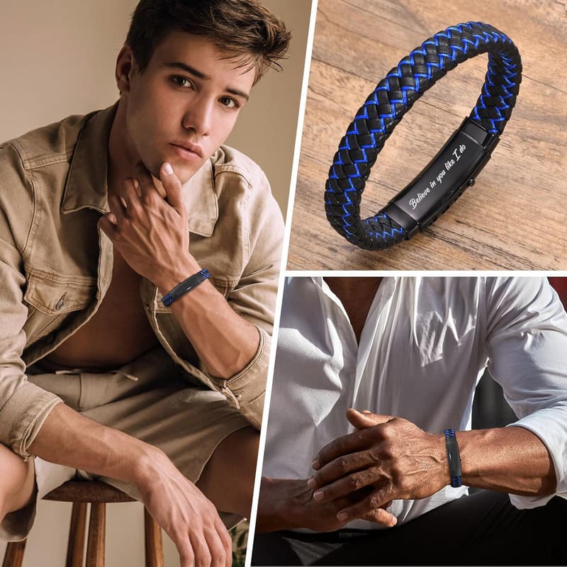 Inspirational Braided Leather Cuff Bracelet for Men