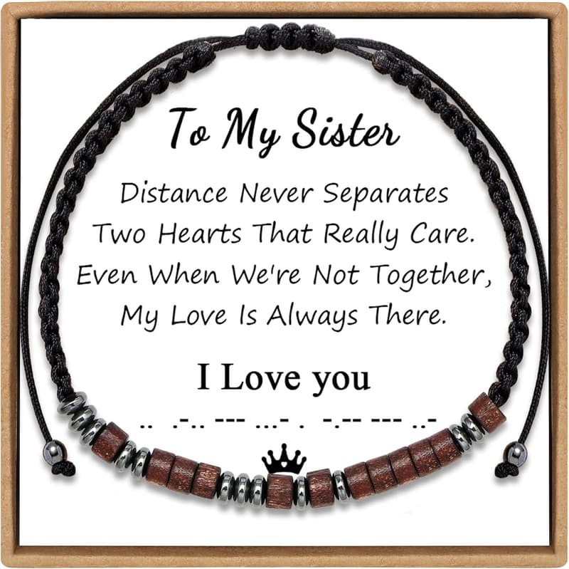 Matching Morse Code Bracelet Set with Engraved Wood Beads