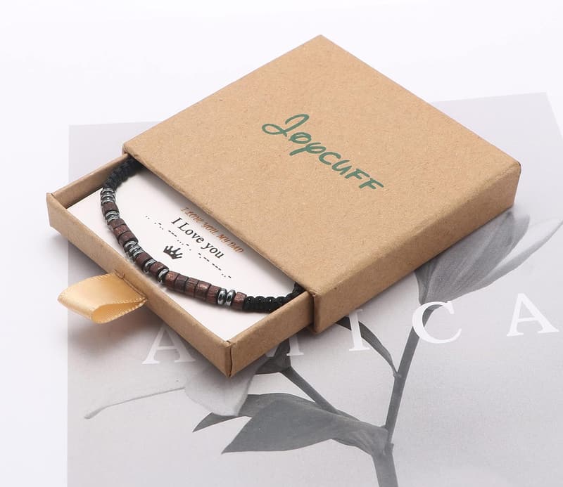 Matching Morse Code Bracelet Set with Engraved Wood Beads