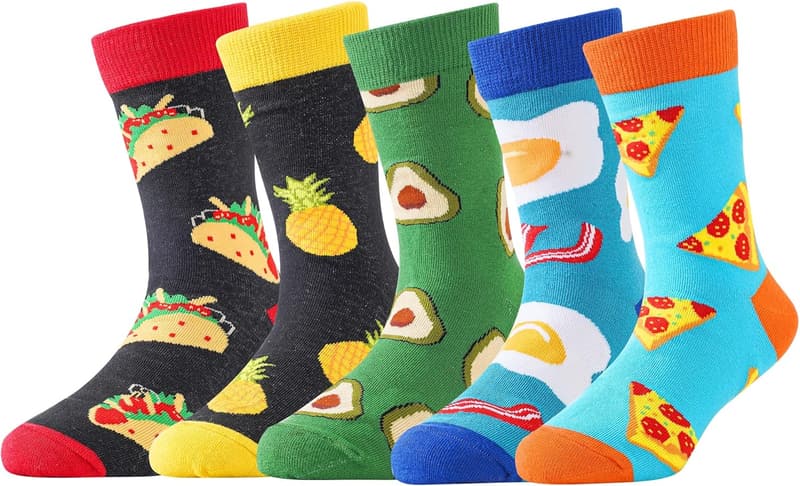 Fun Animal Food Space Socks for Kids - 5 Pairs