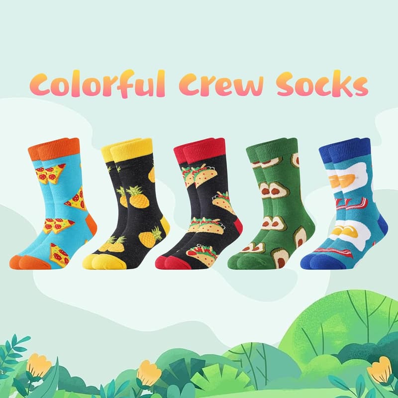 Fun Animal Food Space Socks for Kids - 5 Pairs