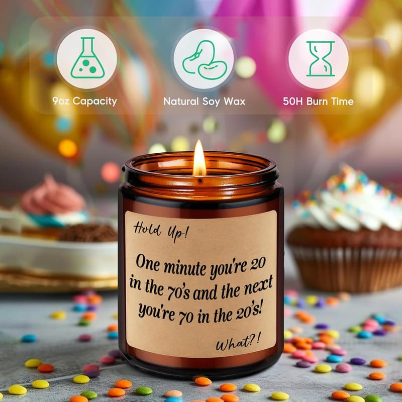 70th Birthday Scented Candles - Funny Gifts for Men & Women