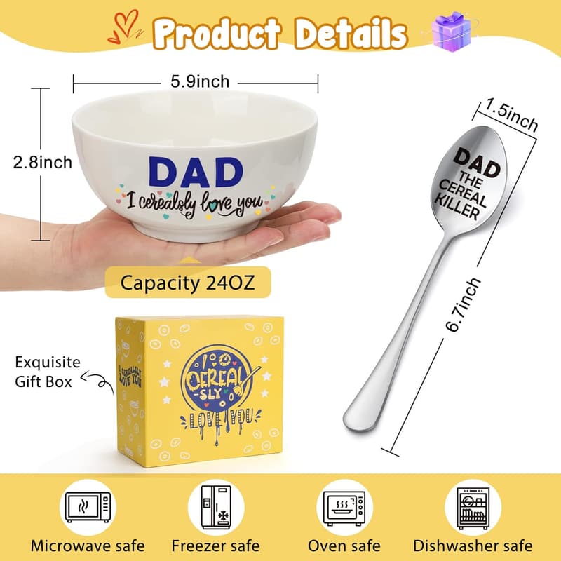 Father's Day Cereal Bowl and Spoon Set for Dad