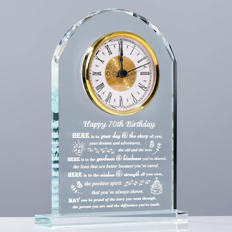 Personalized Crystal Clock - 70th Birthday Gift for Couples