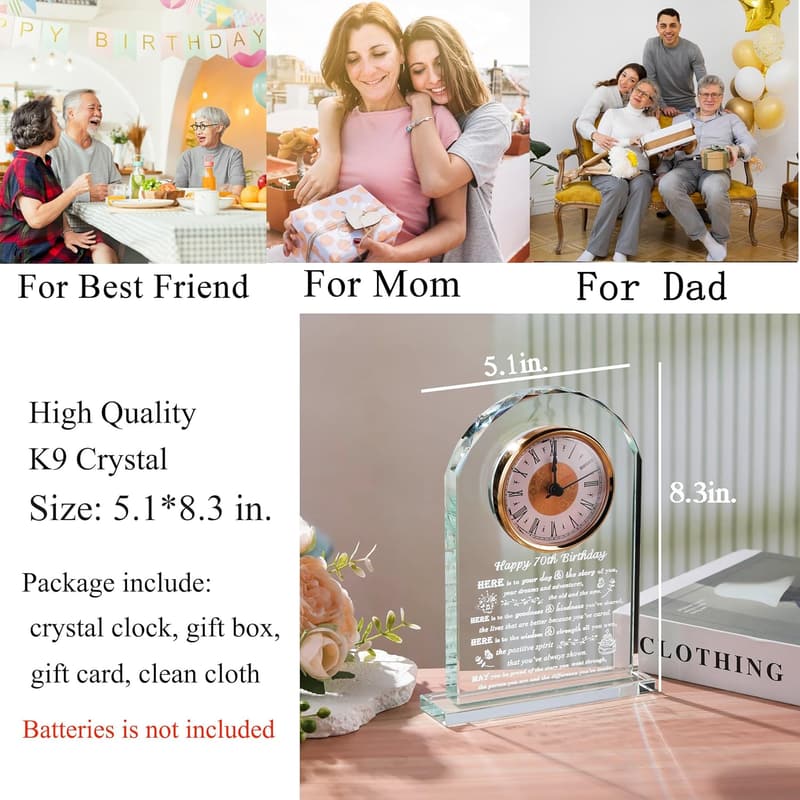 Personalized Crystal Clock - 70th Birthday Gift for Couples