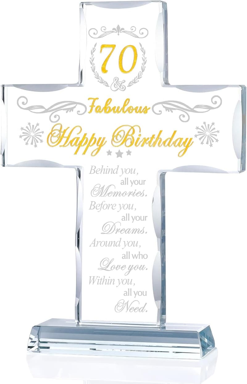 70th Birthday Religious Cross Glass Keepsake for Parents