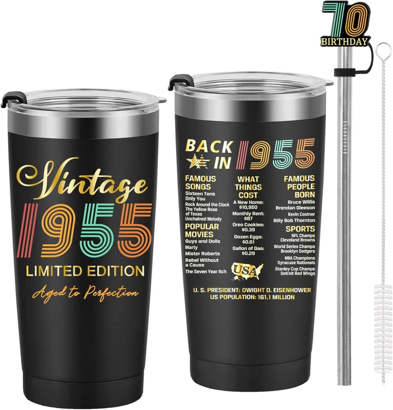 70th Birthday Tumbler Cup Gift for Parents and Couples - 20oz Black