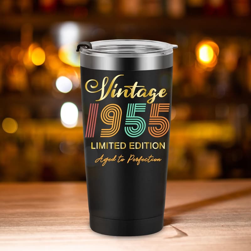 70th Birthday Tumbler Cup Gift for Parents and Couples - 20oz Black