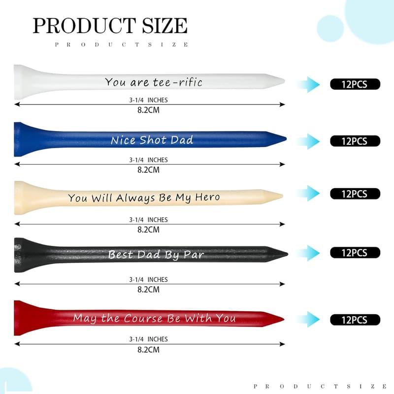 Father's Day Golf Tees Set - 60 Wooden Tees with Funny Sayings