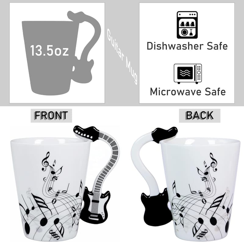 Musical Notes Guitar Coffee Mug - 13.5 oz Gift for Musicians