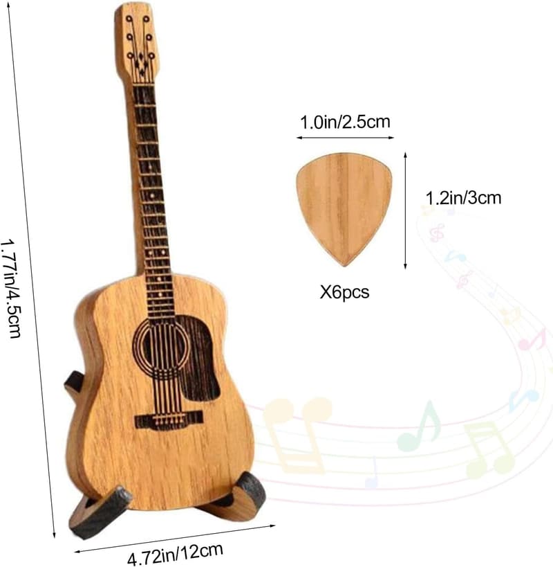 Engraved Wooden Guitar Pick Box with 6 Picks for Musicians