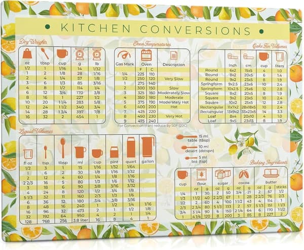 Kitchen Conversion Chart Magnet - Extra Large Lemon & Orange Design