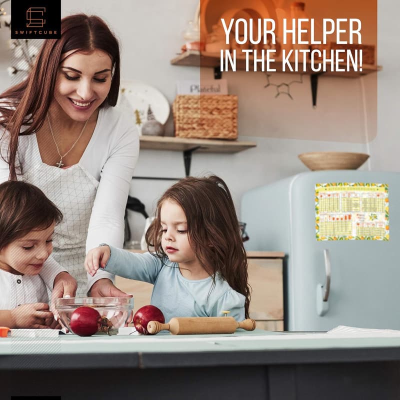 Kitchen Conversion Chart Magnet - Extra Large Lemon & Orange Design