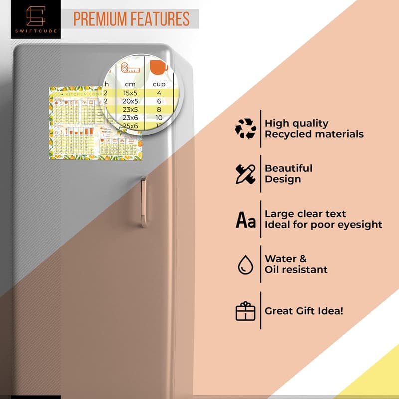 Kitchen Conversion Chart Magnet - Extra Large Lemon & Orange Design