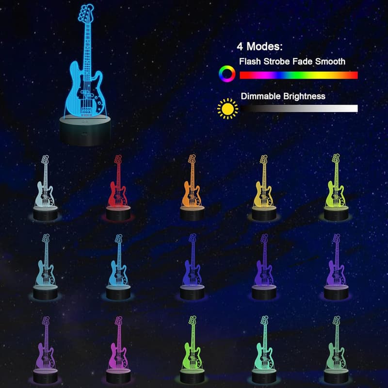 3D LED Guitar Night Light - 16 Colors, Touch & Remote Control