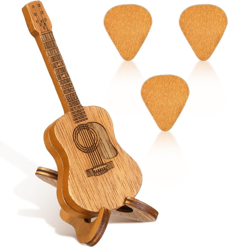 Engraved Wooden Guitar Pick Box with 3 Picks - Music Gift