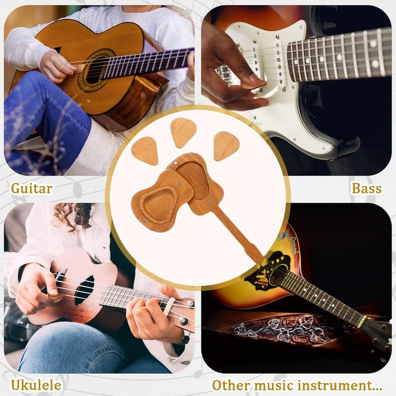 Engraved Wooden Guitar Pick Box with 3 Picks - Music Gift