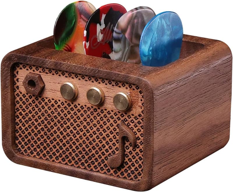 Guitar Pick Holder - Walnut Wood Amp Style for Players