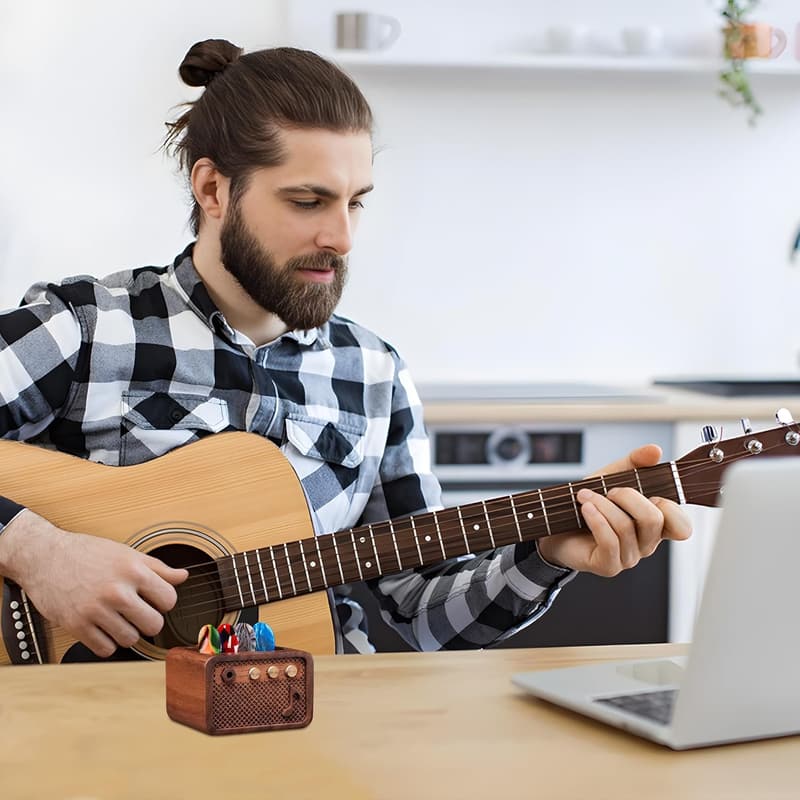 Guitar Pick Holder - Walnut Wood Amp Style for Players