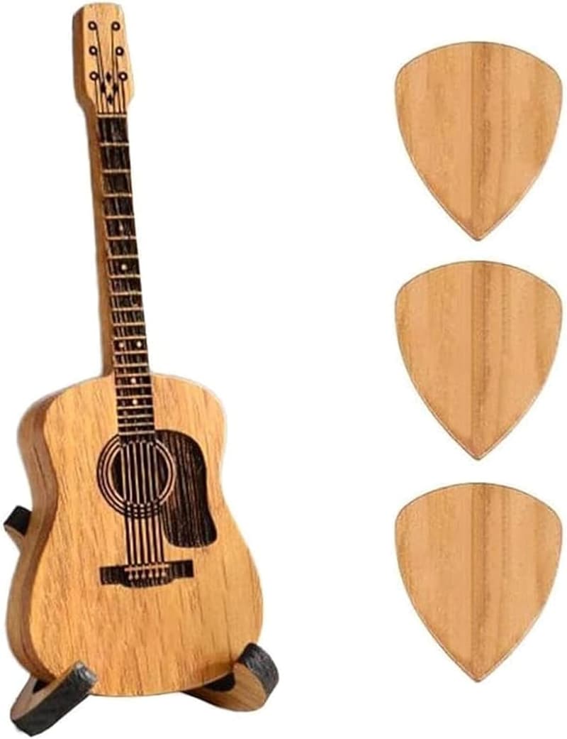 Guitarist Gift Set: Engraved Wooden Pick Box with 3 Picks