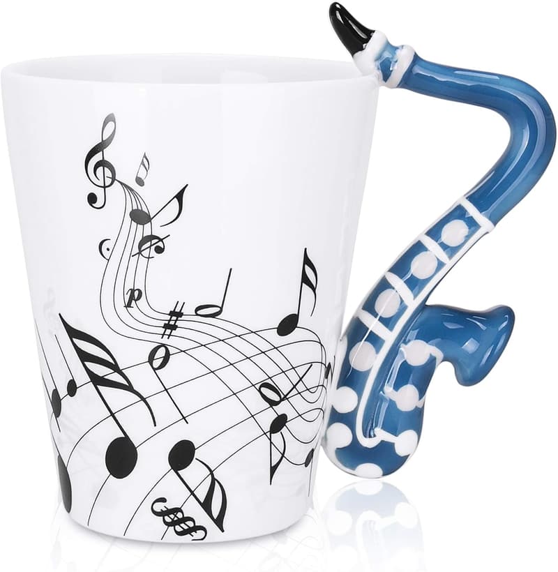 Musical Notes Sax Mug - 13.5 oz Ceramic Coffee Cup