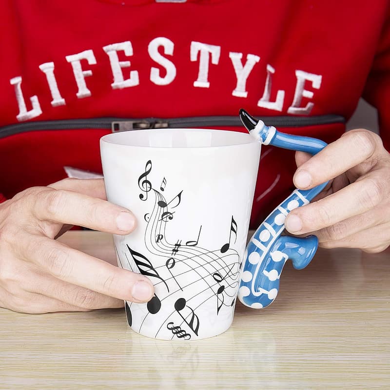 Musical Notes Sax Mug - 13.5 oz Ceramic Coffee Cup