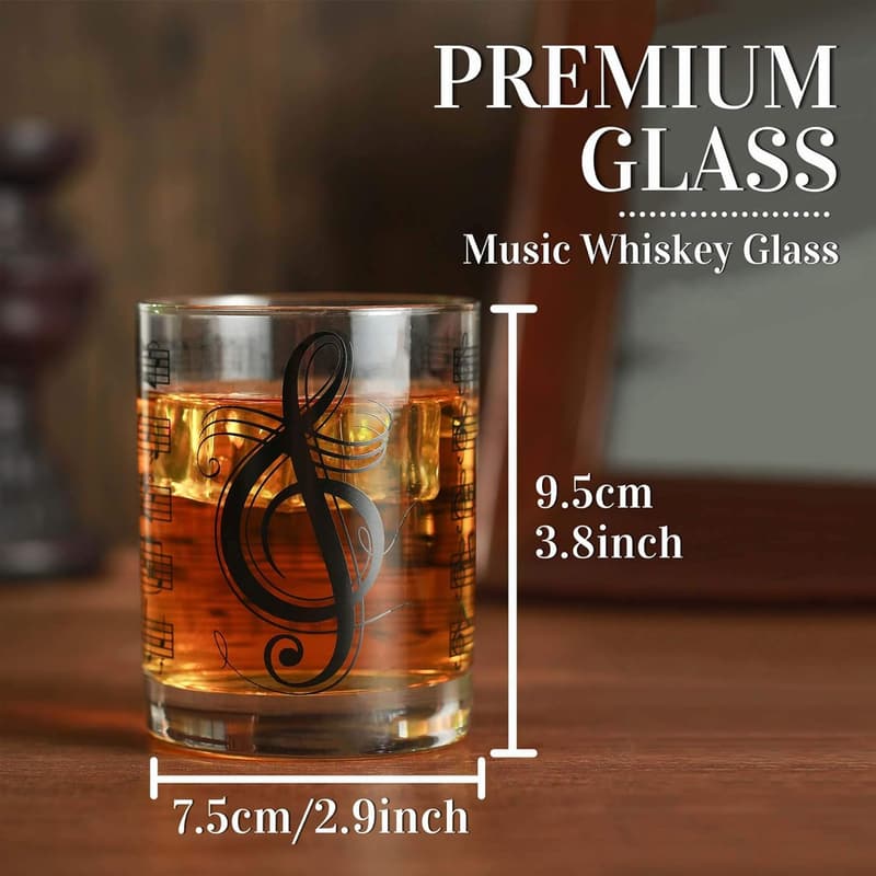 Black Music Note Whiskey Glass for Men - 11oz Musical Gift