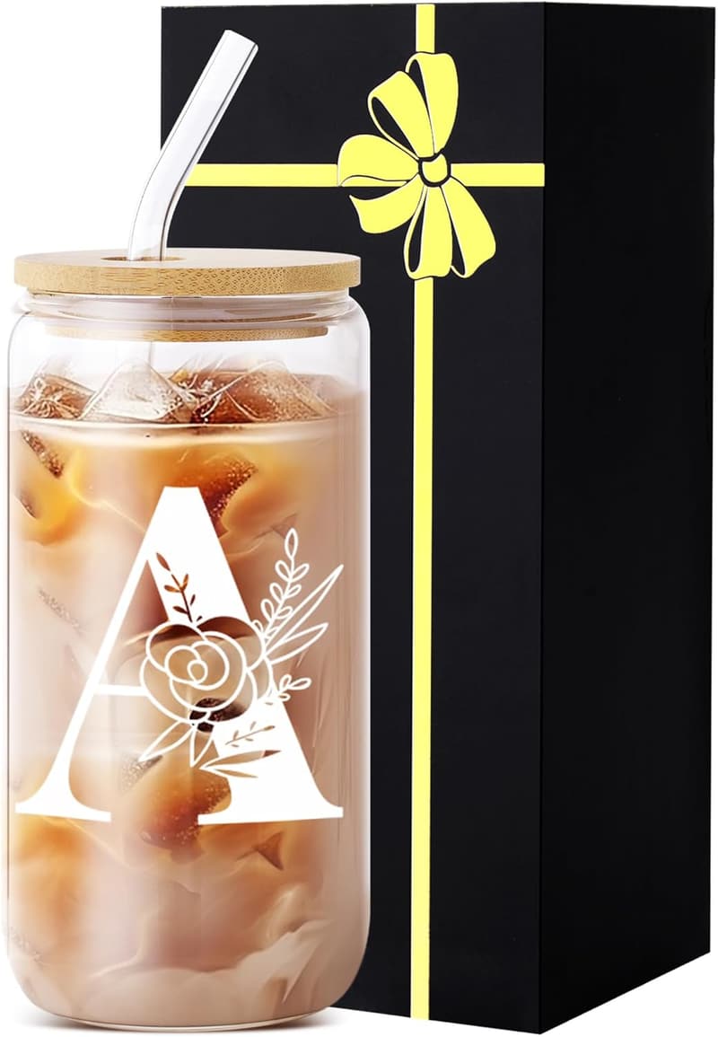 Personalized Monogrammed Glass Tumbler with Straw for Women