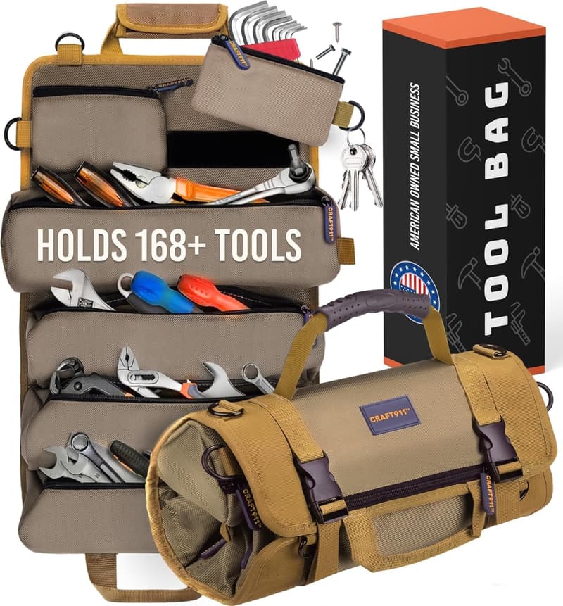 Compact Waterproof Tool Organizer Bag with 7 Pouches for Dad
