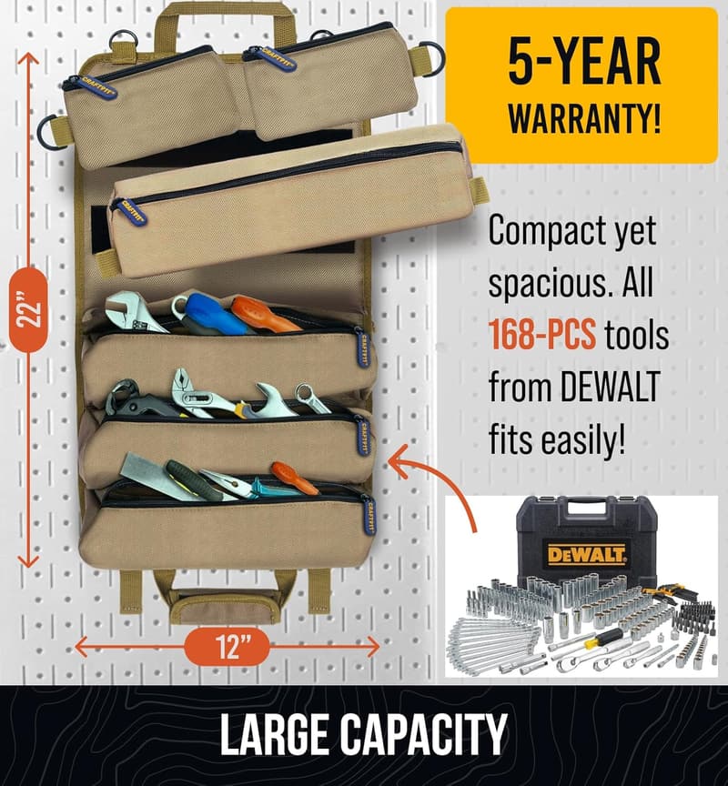Compact Waterproof Tool Organizer Bag with 7 Pouches for Dad