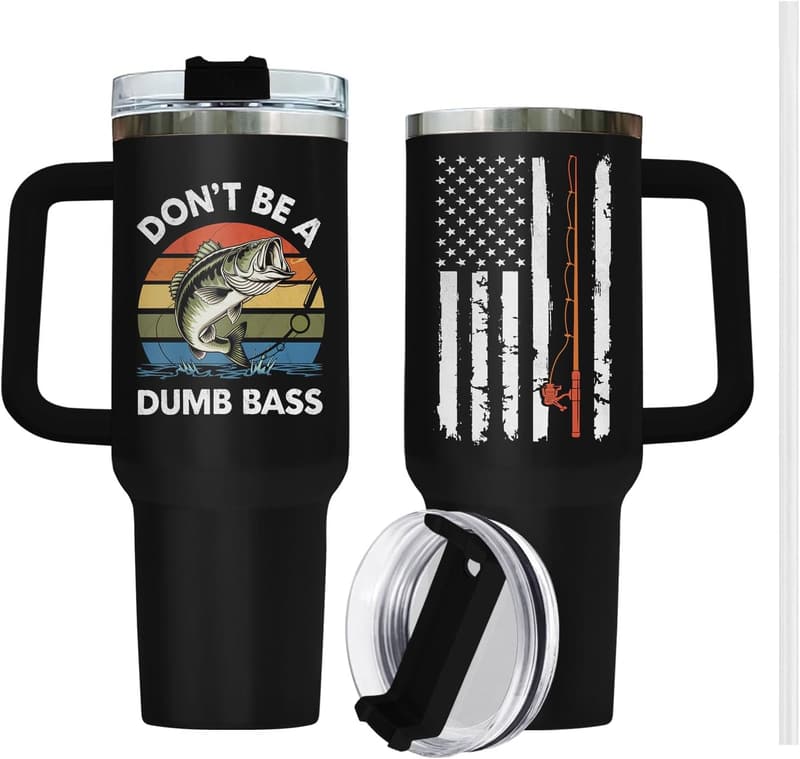 Father's Day 40 oz Stainless Steel Fishing Tumbler with Straw