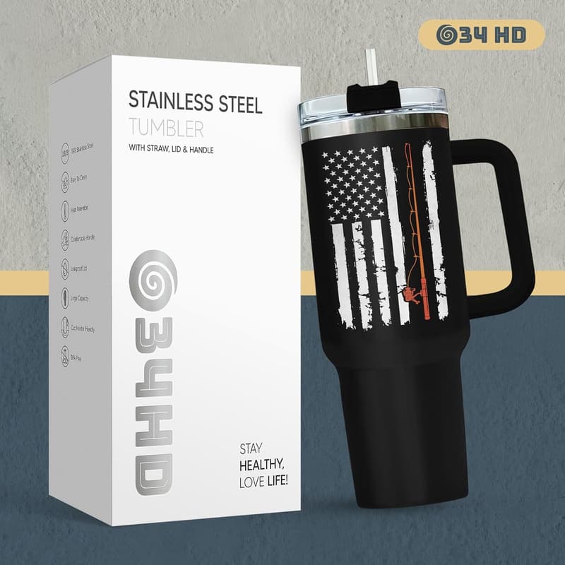 Father's Day 40 oz Stainless Steel Fishing Tumbler with Straw