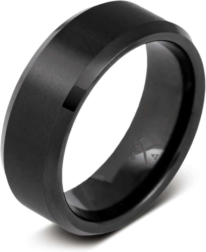 Men's Black Plated Tungsten Wedding Band with Free Silicone Ring