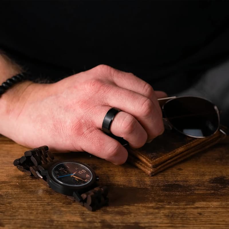 Men's Black Plated Tungsten Wedding Band with Free Silicone Ring