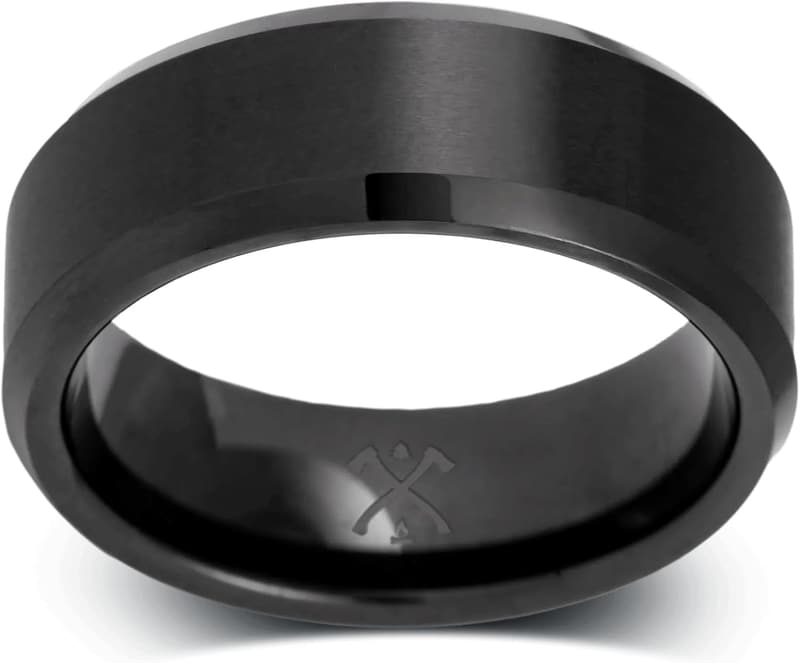 Men's Black Plated Tungsten Wedding Band with Free Silicone Ring