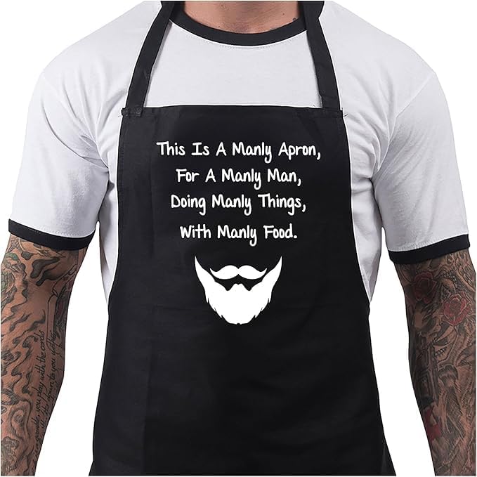 Men's Funny BBQ Apron - 100% Cotton with 2 Pockets