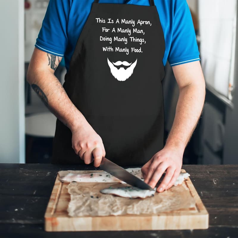 Men's Funny BBQ Apron - 100% Cotton with 2 Pockets
