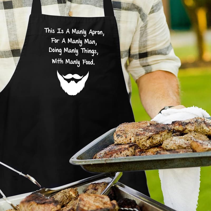 Men's Funny BBQ Apron - 100% Cotton with 2 Pockets